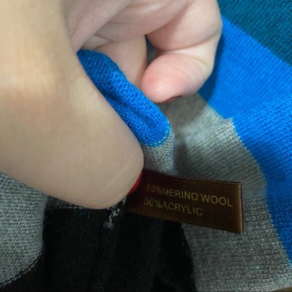 The Limited Wool Blend Striped V-Neck Sweater Women's Size Medium Blue Black - Picture 4 of 5